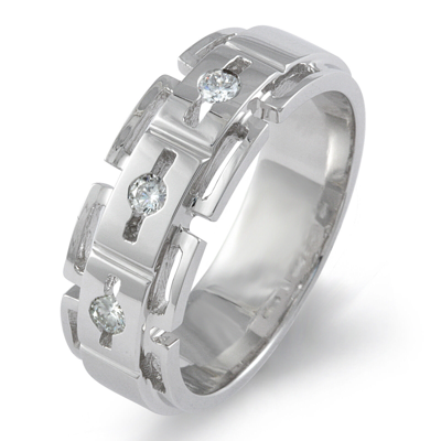 Pre-owned Gd Diamond 0.25ct Three Stone Mens Round Diamond Wedding Band Ring 950 Platinum Vvs1 8.45mm In White