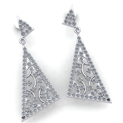 Pre-owned Jewelwesell Natural 2ct Round Cut Diamond Ladies Fancy Dangle Drop Earrings 18k Gold In H