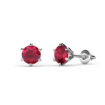 Pre-owned Trijewels Ruby 6mm Six Prong Solitaire Stud Earrings 1.90 Ctw In 14k Gold Jp:66551 In Red