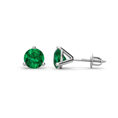 Pre-owned Trijewels Emerald 3 Prong Solitaire Stud Earrings 7/8 Ctw In 14k Gold Jp:65968 In Green