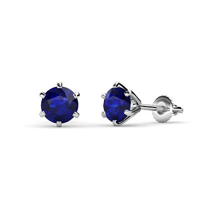 Pre-owned Trijewels Blue Sapphire 6mm Martini Solitaire Earrings 1.90 Ctw In 14k Gold Jp:66548