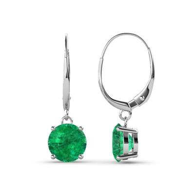 Pre-owned Trijewels Emerald 6mm Solitaire Dangling Earrings 1.44 Ctw In 14k Gold Jp:67111 In Green