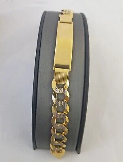 Pre-owned Gold & Diamond Jewelers Solid 10k Gold Cuban Link Id Bracelet Diamond Cuts 12.5 Mm 9 Inch