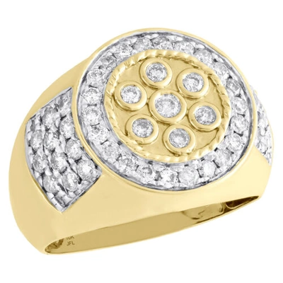 Pre-owned Jfl Diamonds & Timepieces 10k Yellow Gold Diamond Statement Pinky Ring Round Cut Bezel Top Band 1.49 Ct. In White