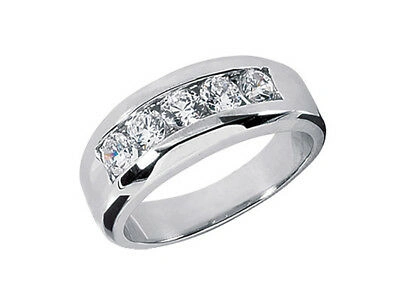 Pre-owned Jewelwesell Natural 1.00ct Round Cut Mens Wedding Band Ring 18k White Gold H Si2 Channel Set