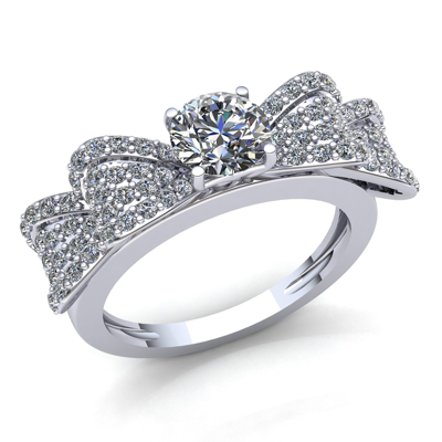 Pre-owned Jewelwesell Genuine 2ct Round Cut Diamond Ladies Fancy Cluster Bow Engagement Ring 14k Gold