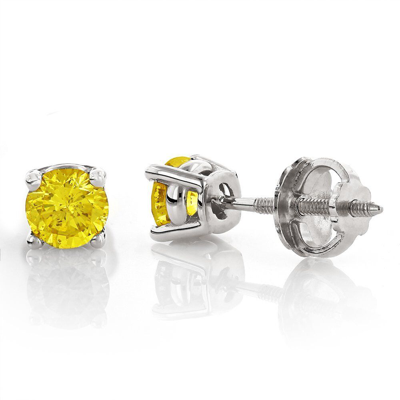 Pre-owned Limor 1.10ct Canary Yellow Si1-si2 Diamond 18k White Gold Men's Single Stud Earring