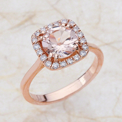 Pre-owned Patrick's Design 2.30ct 8mm Round Morganite & Diamond Engagement Wedding Ring 14k Rose Gold Pd56s In Rose / Peach