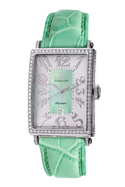 Pre-owned Gevril Women's 6206nv Glamour Automatic Diamond White Leather Date Wristwatch