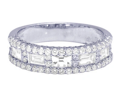 Pre-owned Jewelry Unlimited Unisex 14k White Gold Real Diamond 3 Row Baguette Wedding Band 1.39ct 6mm Sz 7.5