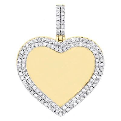 Pre-owned Jfl Diamonds & Timepieces 10k Yellow Gold Diamond Memory Picture Heart Frame Pendant 1.70" Pave Charm 2 Ct In White