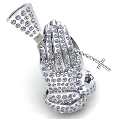 Pre-owned Jewelwesell Natural 1.5ct Round Cut Diamond Mens Religious Praying Hand Pendant 18k Gold