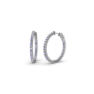 Pre-owned Trijewels Tanzanite & Diamond Inside-out Womens Hoop Earrings 1.28 Ctw 14k Gold Jp:36754