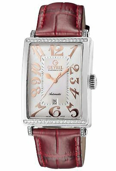 Pre-owned Gevril Women's 6208rt Glamour Automatic Diamond Pink Dial Red Leather Wristwatch