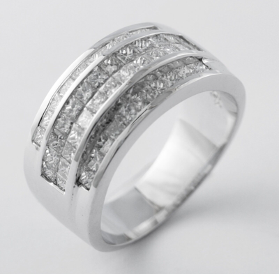 Pre-owned Gd Diamond 2.50 Ct Men's Princess Cut Diamond Wedding Band Ring 14k White Gold Vs1-vs2 F-g