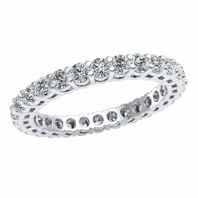 Pre-owned Jewelwesell 1.40ct Round Diamond Shared Prong Gallery Wedding Eternity Band Ring 18k F Vs2 In White