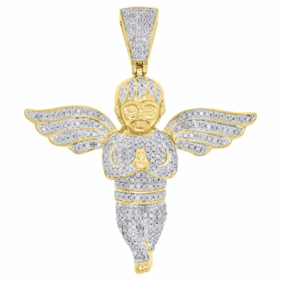 Pre-owned Jfl Diamonds & Timepieces 10k Yellow Gold Diamond Praying Hands 3d Angel Pendant 2" Pave Charm 1.50 Ct. In White