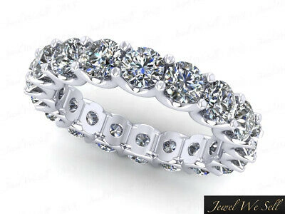 Pre-owned Jewelwesell 2ct Round Diamond Shared U-prong Wedding Eternity Ring 14k White Gold I Si2