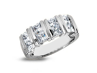 Pre-owned Jewelwesell Genuine 2.32ct Diamond Wedding Band Ring 950 Platinum Princess H Si2 Channel