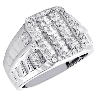 Pre-owned Jfl Diamonds & Timepieces 10k White Gold Round & Baguette Diamond Tiered Step Shank Pinky Ring Band 1.2 Ct