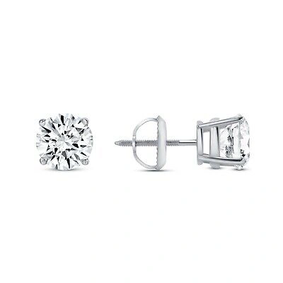 Pre-owned Shine Brite With A Diamond 2 Ct Round Labcreated Grown Diamond Earring Studs 950 Platinum G/vs Basket Screw In White/colorless
