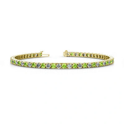 Pre-owned Trijewels Peridot And Diamond Eternity Tennis Bracelet 5.46 Ctw 14k Yellow Gold Jp:122869 In G-h