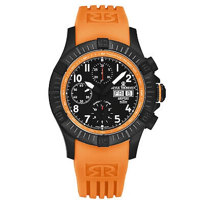 Pre-owned Revue Thommen Mens Air Speed Black Dial Orange Strap Automatic Watch 16071.6779