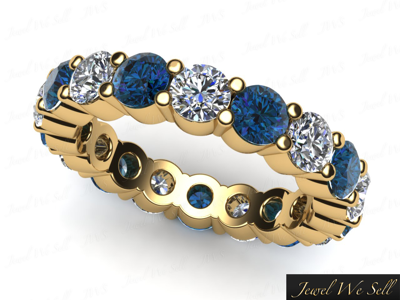 Pre-owned Jewelwesell 2.20ct Round Blue Diamond Classic Shared Prong Eternity Band Ring 14k Gold H Si2