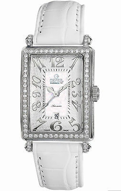 Pre-owned Gevril Women's 6209nl Glamour Automatic Diamond Mop Dial Leather Date Watch