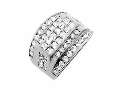 Pre-owned Jackani 10k Or 14k White Gold Multiple White Cz Raised Rectangular Layered Mens Ring