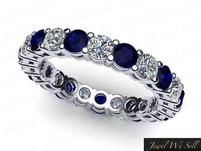 Pre-owned Jewelwesell 1.40ct Round Sapphire Diamond Gallery Eternity Band Ring 950 Platinum Aaa Si1 In F