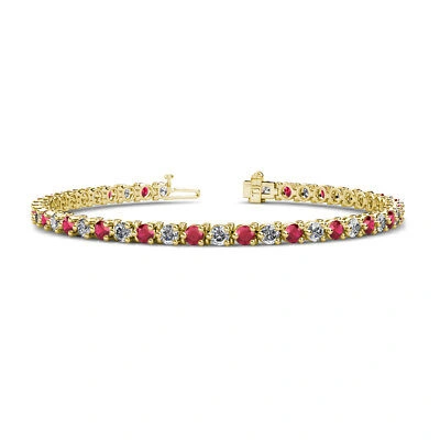 Pre-owned Trijewels Ruby & Diamond 3-prong Womenstennis Bracelet 5.45 Ctw 14k Yellow Gold Jp:124794 In H-i