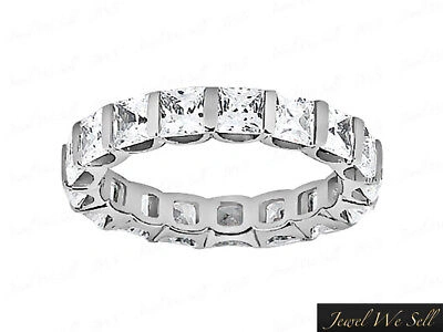 Pre-owned Jewelwesell 3.40ct Princess Diamond U-prong Eternity Wedding Band Ring 14k White Gold I Si2