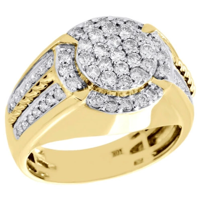 Pre-owned Jfl Diamonds & Timepieces 10k Yellow Gold Real Diamond Statement Pinky Ring Milgrain Rope 15mm 1.15 Ct. In White