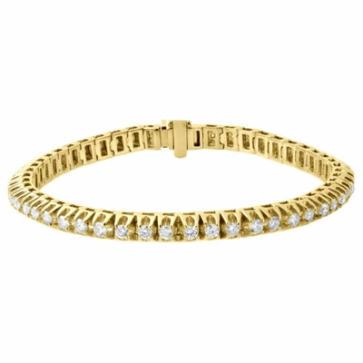 Pre-owned Jfl Diamonds & Timepieces 10k Yellow Gold Round Solitaire Diamond 4 Prong Tennis Bracelet 5.50mm 5.60 Ct. In White