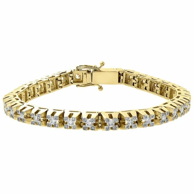 Pre-owned Jfl Diamonds & Timepieces 10k Yellow Gold Raised 3d Link Solitaire Round Diamond Bracelet 6.8mm 3.85 Ct. In White