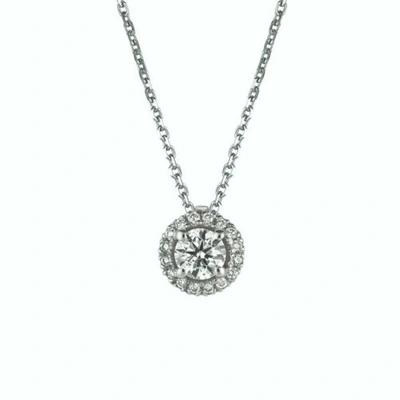 Pre-owned Morris 0.50 Carat Natural Diamond Halo Necklace 14k White Gold Si 18 Inches Chain