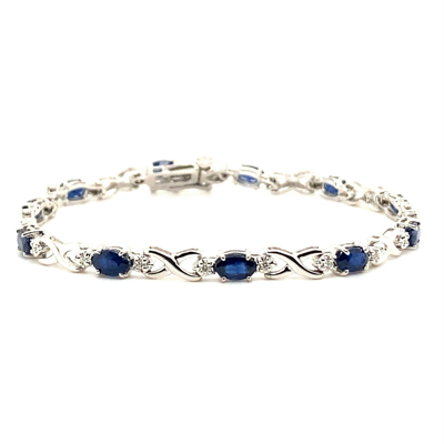Pre-owned Morris 4.54 Carat Diamond And Sapphire Bracelet Si 14k White Gold 7 Inch In Blue