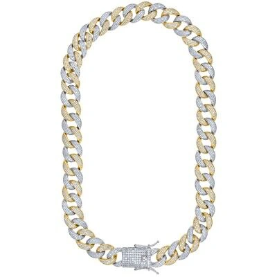 Pre-owned Jewelry Hiphop Mens Cuban Choker Lab Diamond Chain Yellow/ White Gold Finish Necklace 24" 26"