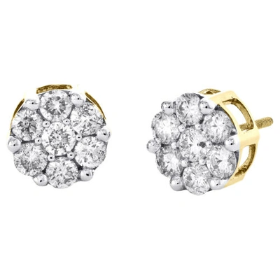 Pre-owned Jfl Diamonds & Timepieces 14k Yellow Gold Round Diamond Flower Stud 10mm Prong Set Cluster Earrings 2.1 Ct In White