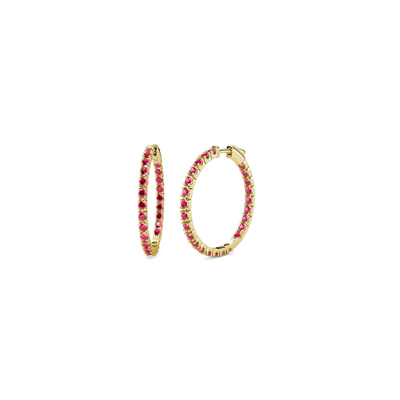 Pre-owned Trijewels Ruby Inside-out Hoop Earrings 1.05 Ctw In 14k Gold Jp:36920 In Red