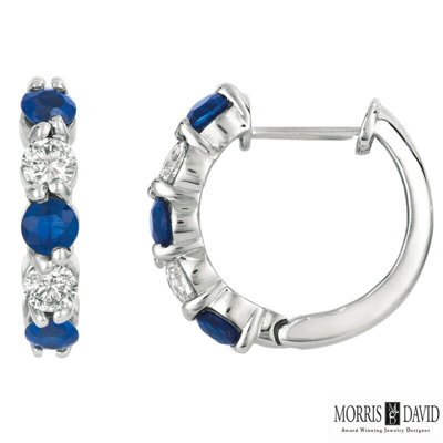 Pre-owned Morris 2.00 Carat Natural Sapphire & Diamond Hoop Earrings Si 14k White Gold