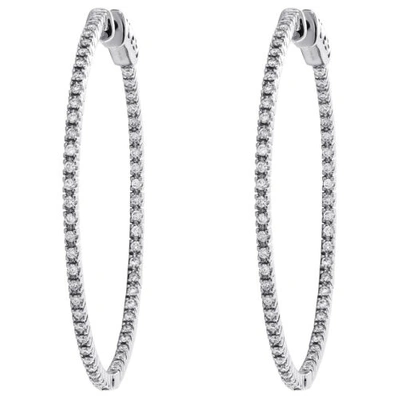 Pre-owned Jfl Diamonds & Timepieces 14k White Gold Prong Set Round Diamond Hoop In & Out 42mm Ladies Earrings 7/8 Ct