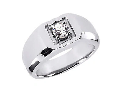 Pre-owned Jewelwesell 0.50ct Round Cut Solitaire Mens Wedding Band Ring 14k White Gold Gh I1 Prong