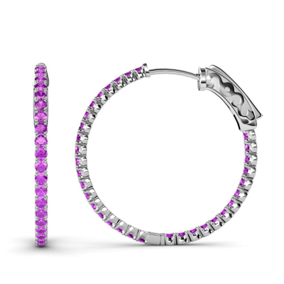 Pre-owned Trijewels Round Amethyst Inside-out Hoop Earrings 1.80 Ctw In 14k Gold Jp:36675 In Purple