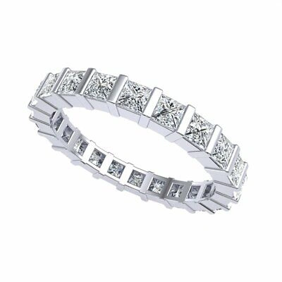 Pre-owned Jewelwesell 2.2ct Princess Cut Diamond Bar Set Eternity Wedding Band Ring 950 Platinum Si1 In G