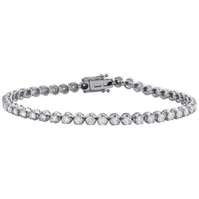 Pre-owned Jfl Diamonds & Timepieces 10k White Gold Round Cut Diamond 4-prong Tennis Link Bracelet 7" | 3.75mm | 4 Ct