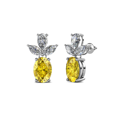 Pre-owned Trijewels Oval Yellow Sapphire & Diamond Stud Earrings 2.51 Ctw In 14k Gold Jp:67667