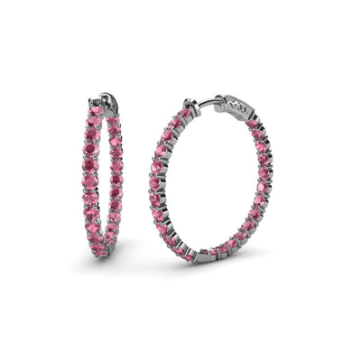 Pre-owned Trijewels Rhodolite Garnet Inside-out Hoop Earrings 2.10 Ctw 14k Gold Jp:37667 In Red-violet