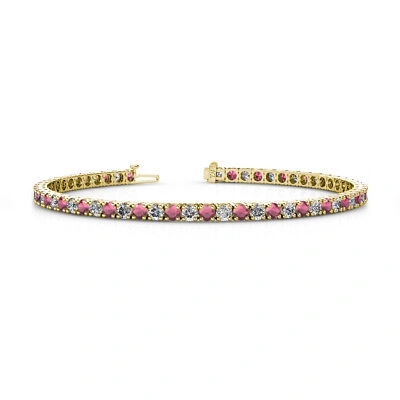 Pre-owned Trijewels Garnet And Diamond Eternity Tennis Bracelet 5.46 Ctw 14k Yellow Gold Jp:122894 In H-i